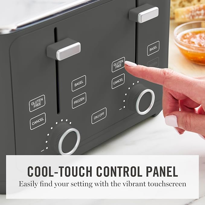 Martha Stewart 4 Slice Toaster, 10 Shade Settings with Defrost, Cancel, Bagel & Gluten-Free, Extra-Wide Self-Centering Slots for Waffles & Artisan Bread, Removable Crumb Tray, Cord Wrap, 1800W, Caviar