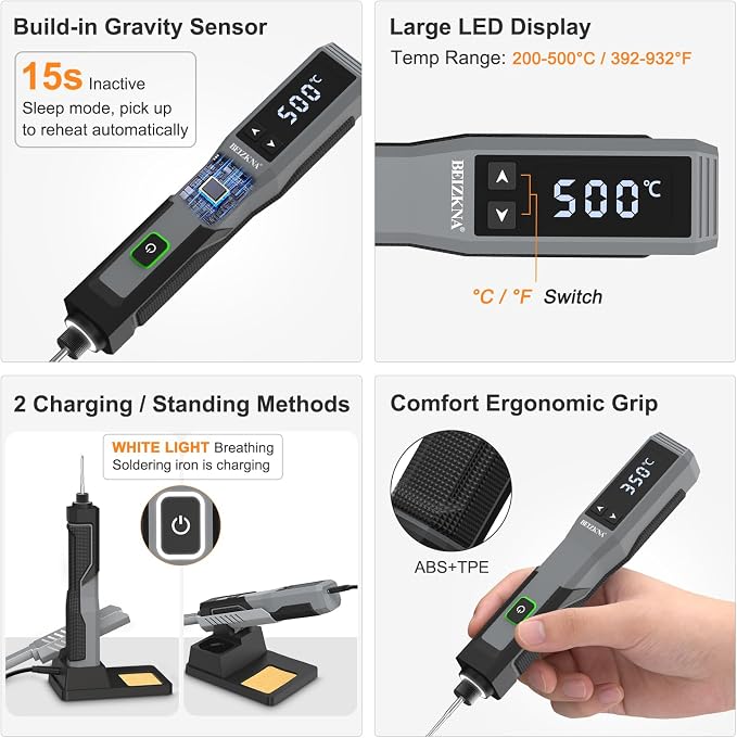 Soldering Iron Kit Cordless 5s Heating 14-in-1 Portable Soldering Iron with LED Display 392-932℉, Auto Sleep, Electric USB Rechargeable Wireless Welding Tool for Precision Repair DIY