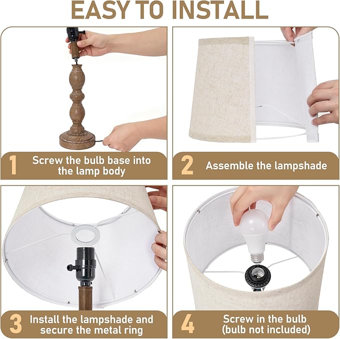 GyroVu 20.5" Table Lamps for Nightstand Set of 2, Farmhouse Lamps for Bedroom, Small Desk Lamps for Living Room, Linen Shades, Knob Switch, Bedside Lamps for Reading, Office (Dark Brown)
