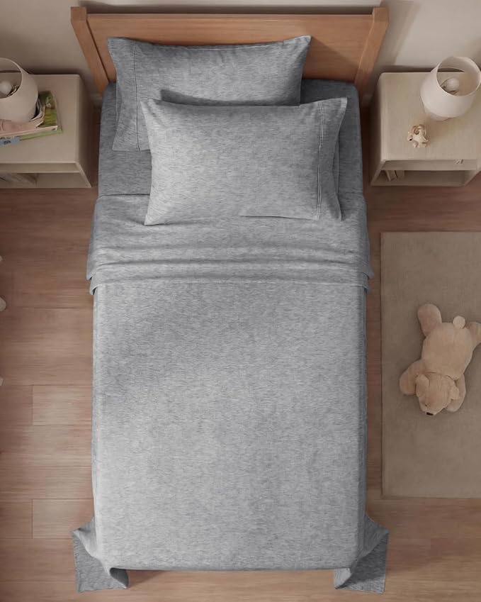 Twin 4 Piece Sheet Set - Comfy Breathable & Cooling - Soft Hotel Luxury Bedding Set with 8-16 Inch Deep Pockets - 1 Flat & 1 Fitted Sheet & 2 Pillowcases - Wrinkle Free & Easy Care - Heathered Grey