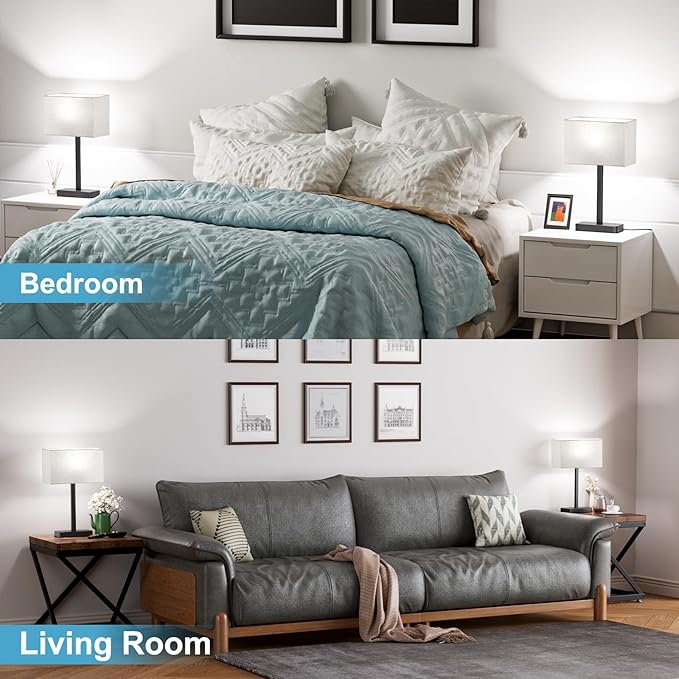 Hong-in Touch Lamps for Bedroom - 3-Way Dimmable Bedside Lamps Set of 2 with USB C+A, Grey Modern Table Lamp for Night Stands, Desk Lamp for Living Room Nightstand End Tables Bed Side