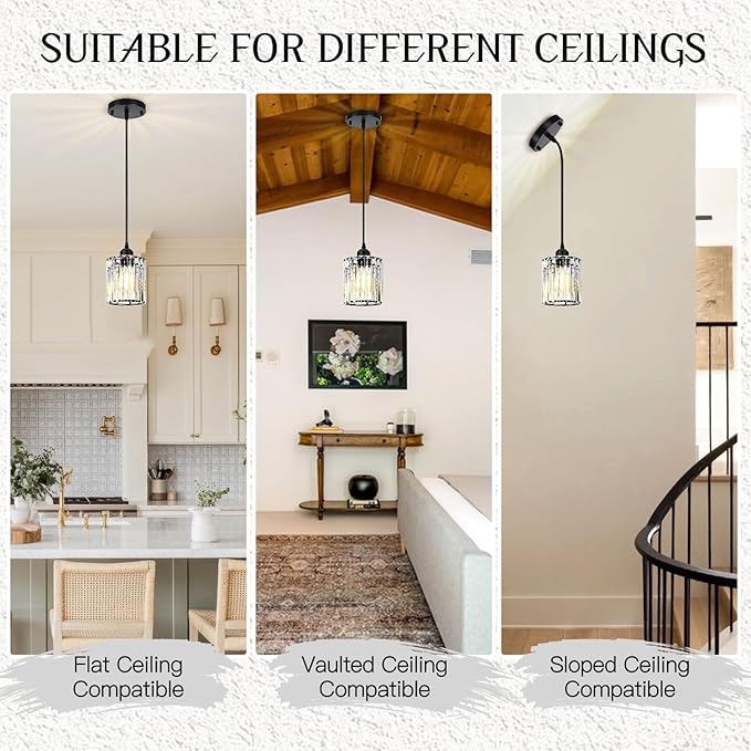 3 Pack Pendant Lights Kitchen Island, Modern Island Lights for Kitchen with Crystal Glass Shade – Luxury Pendant Light Fixtures for Kitchen Island, Dining Table, Entryway, Restaurant