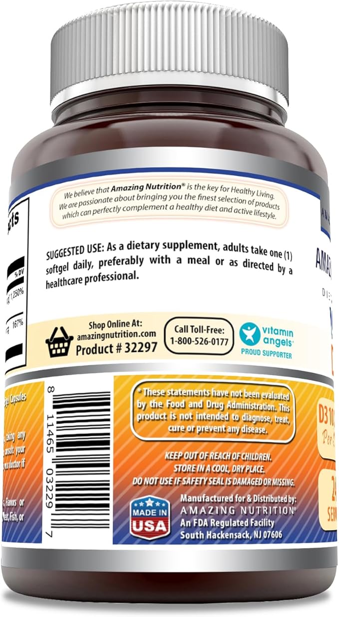 Amazing Formulas Vitamine D3 10000 UI avec Vitamine K2 200 Mcg | Complément Complexe D3 + K2 | Sans OGM | Sans Gluten | Fabriqué aux USA (1 Paquet, 240 Comprimés)