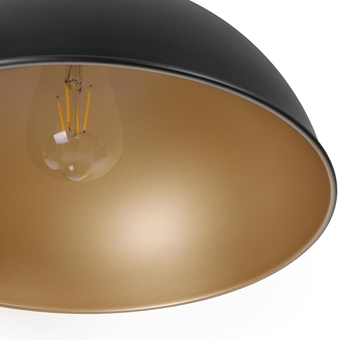 LamQee 13 Inch Black and Gold Metal Pendant Light Kitchen Island, Farmhouse Modern Dome Pendant Light Fixtures Ceiling Hanging Lighting Chandelier for Dining Room Over Table, Bar, Hallway, Entryway