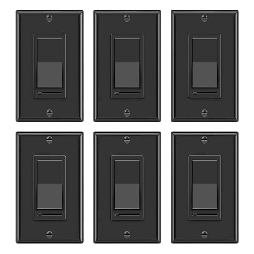 BESTTEN 6 Pack Dimmer Wall Light Switch, Compatible with Dimmable LED, CFL, Incandescent and Halogen Bulb, Single Pole or 3-Way Dimmer Switches, 120VAC, Decorator Wall Plate Included, Black