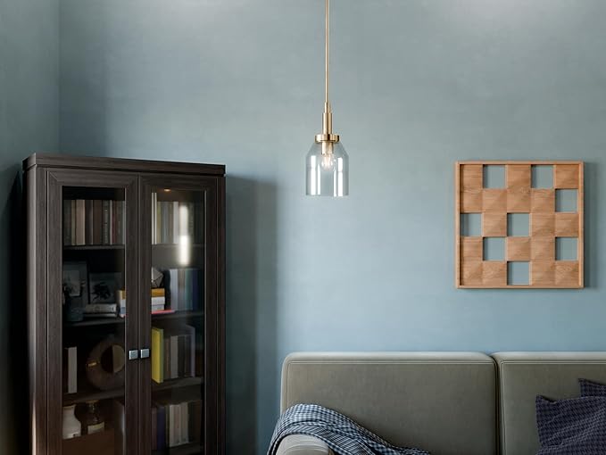 Kichler Madden 1-Light Mini Pendant Light Fixture with Clear Glass Shade in Champagne Bronze, Sloped Ceiling Compatible for Kitchen Island Hanging Lighting (15" x 7 "), 52725CPZ