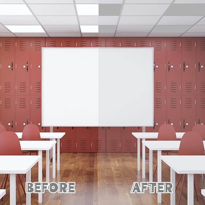 Amylove 4 Pcs Fluorescent Light Covers Classroom Ceiling Panels Light Filters with Backlit Film Material for Office School, 4 x 2 Feet(Gray,Simple)