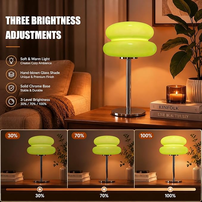 Bedroom Mushroom lamp, Medieval Modern Bedside Table lamp for Night Stands, Vintage dimmable Small Lamps, Cute Cool Desk Lamps Home Room Aesthetic Decor for Living Room(Green)