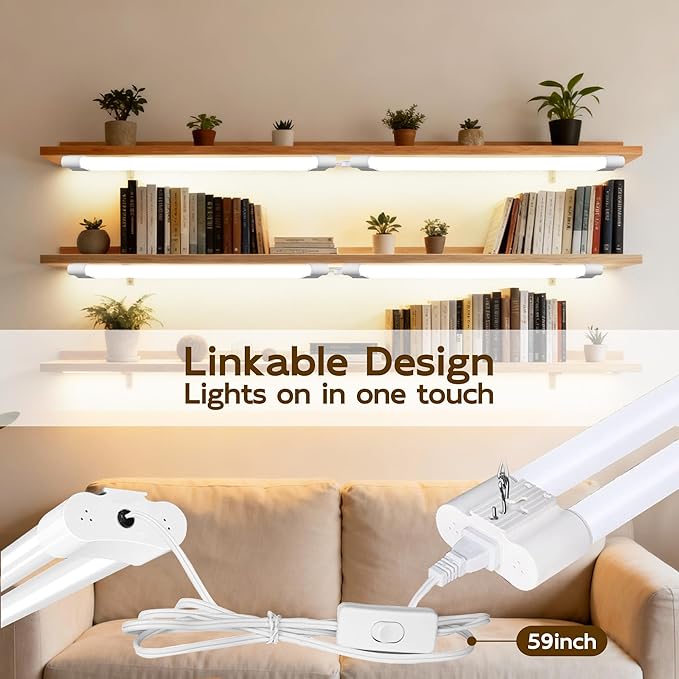 hykolity 4 Pack LED Shop Light 2FT, 22W [200W Equivalent],2400lm, 5000K Daylight,with Plug,Linkable Led Garage Ceiling Lights,Shop Lights for Garage, Workshop,Hanging or Surface Mount, White