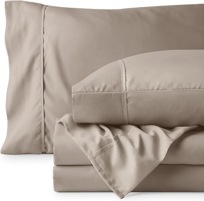 Bare Home California King Sheet Set - 1800 Ultra-Soft Microfiber Cal King Bed Sheets - Double Brushed - Deep Pockets - Easy Fit - 4 Piece Set - Bed Sheets (California King, Khaki)
