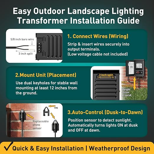 GOLDEN STAR 200W Low Voltage Transformer Outdoor Landscape Power Pack 120V AC to 12V AC with Sensor and Weather Shield for LED Lighting, Spotlight, Pathway Light, ETL Listed
