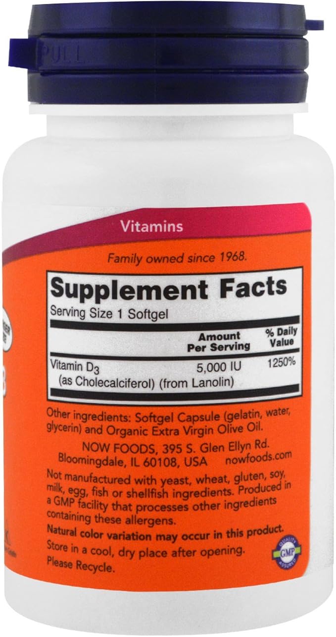 Now Vitamine D-3 5000 UI, 240 Gélules, Lot de 3