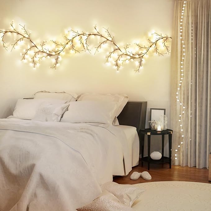 96 LED Willow Vine Lights 6FT Enchanted Wall Decoration Vine Lights Tree Branches Light 8 Modes for Home Indoor Wall Decoration (Warm White)