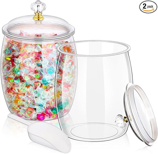 mwellewm 2Pcs 1 Gallon Candy Jars With Lids&Spoons Clear Plastic Cookie Container Large Airtight Apothecary Storage Organization Hard Snack Buffet Canister for Wedding Home Kitchen Bar Decoration