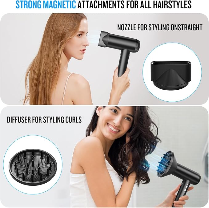 2026 Hair Dryer, 200,000 RPM Professional High Speed Blow Dryer with Diffuser for Women, 1200M Negative Ionic Hair Dryer with Brushless Motor, Low Noise Hair Blow Dryer for Home Travel Salon, Black