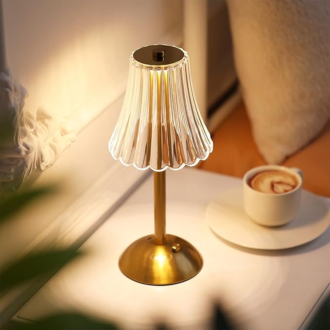 Liliful 20 Pcs Cordless Table Lamp Rechargeable Touch LED Small Gold Portable Battery Operated USB-c Desk Lamp 3 Color Dimmable for Bedroom Living Room Dining (Gold,Rose Style)