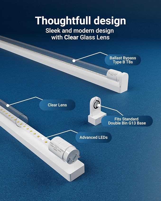 Sunco 30 Pack T8 LED Bulbs 4 Foot, LED Fluorescent Tube Replacement, 4ft LED Tube Light, Ballast Bypass, 18W, 2200 LM, Selectable CCT 3000K/3500K/4000K/5000K/6000K, Single Ended Power, Clear Lens UL