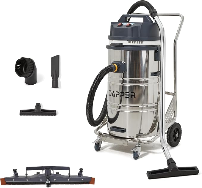 Dapper Supply 21 Gallon Heavy-Duty Industrial Wet/Dry Vacuum, Dual Motor, 3.3 HP, 222 CFM, 27" Squeegee, 120V/20A Plug, 2 Year Warranty - Ideal for Construction Sites, Warehouses & Industrial Cleanup