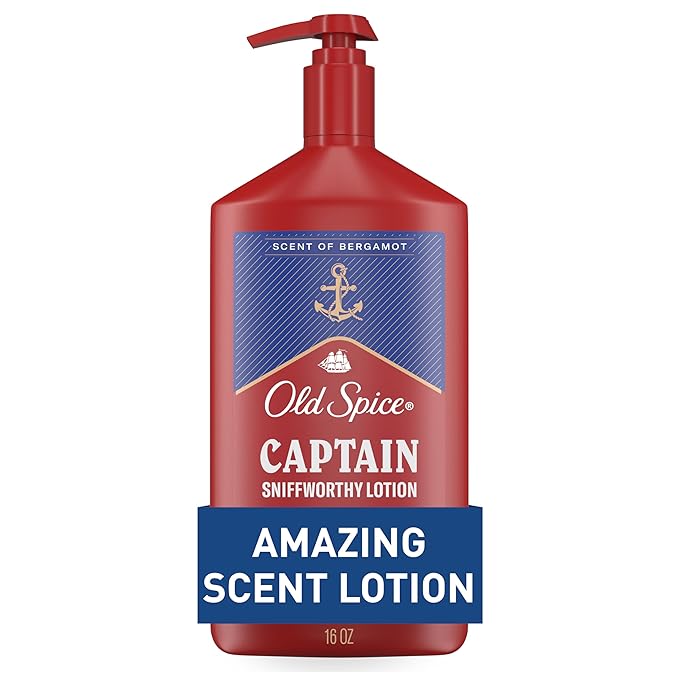 Lotion mains, visage et corps Old Spice pour homme, hydratation légère 24h/24 et 7j/7 avec un parfum incroyable, absorption instantanée, pour tous types de peau, Captain au parfum de bergamote, 473 ml