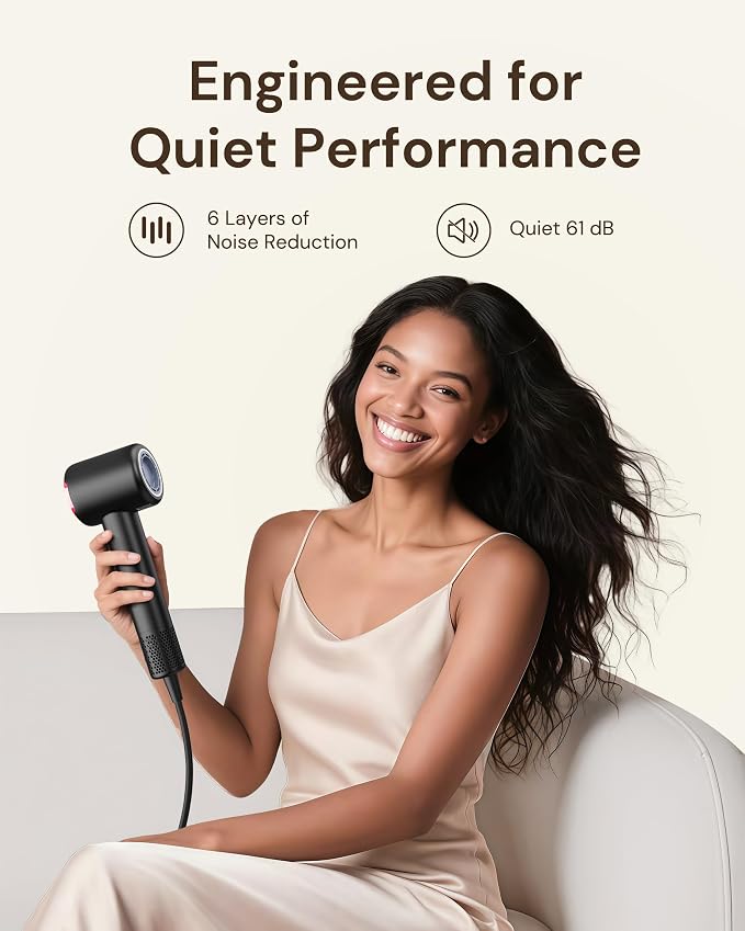 VOLGITA Hair Dryer with Diffuser for Curly Hair, Blow Dryer, 110000 RPM Professional High Speed Ionic Hairdryer for Frizz Control, Ultra-Fast Drying, 6.5 ft ALCI Cord, Low Noise, Magnetic Attachments