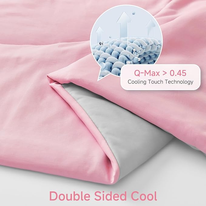 HOMFINE Cooling Comforter Queen Size, Pink Summer Cooling Blanket for Hot Sleepers and Night Sweats, Japanese Double-Sided Cold Tech Fabric Q-Max 0.45, Soft Breathable Silky Smooth Lightweight