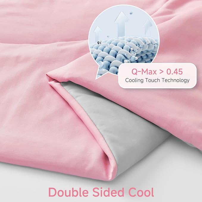 HOMFINE Cooling Comforter for Hot Sleepers - Both Sides Q-Max>0.45 Arc-Chill Cooling Fiber for All-Season, Breathable Soft Keep Cool Summer Blanket for Bed Couch Sofa, Pink, King