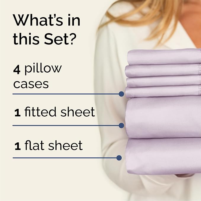 Queen 6 Piece Sheet Set - Comfy Breathable & Cooling - Soft Hotel Luxury Bedding Set with 8-16 Inch Deep Pockets - 1 Flat & 1 Fitted Sheet & 4 Pillowcases - Wrinkle Free & Easy Care - Light Lavender