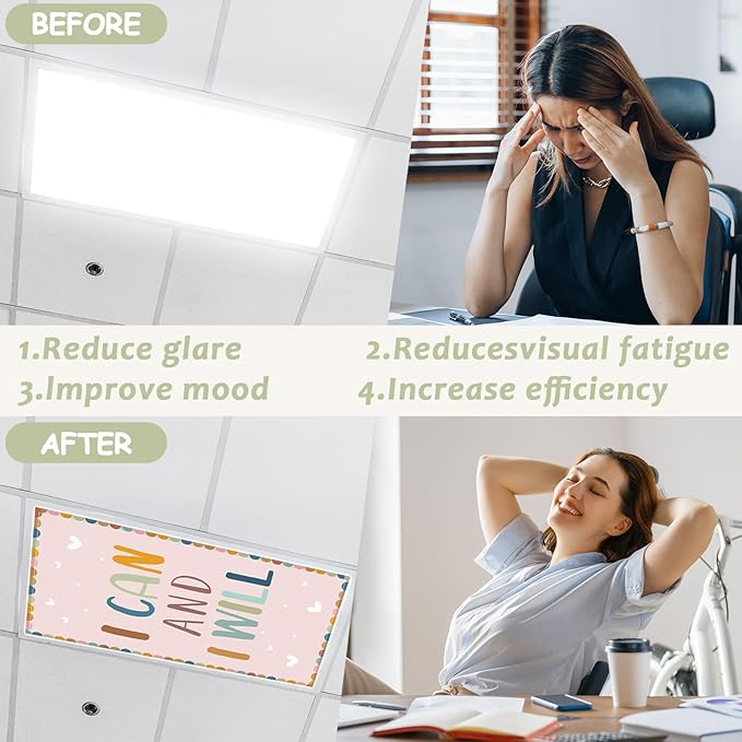 8 Pcs Fluorescent Light Covers with 80 Magnets Decorative for Classroom Ceiling Lights 4 x 2 Feet Magnetic Light Covers Filter Easy Install for Office Hospitals & Home Drop Ceiling Supplies(Boho)