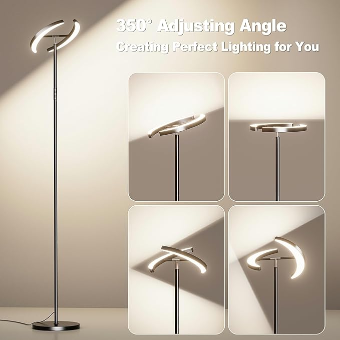 mukuxin Floor Lamp for Living Room, Floor Lamp with Remote Control & Touch Control, 36W 2600lm Standing Lamp with 2 Rotatable Light, 3000-6000K Dimmable LED Floor Light for Bedroom Office