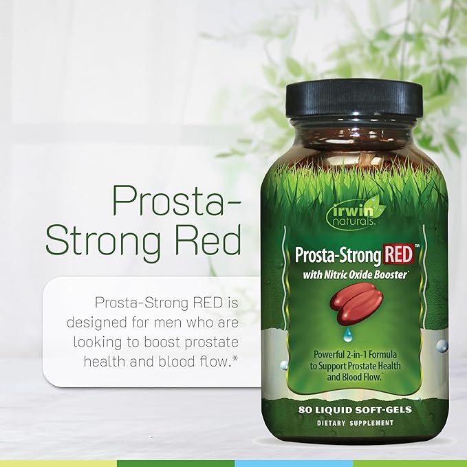 Irwin Naturals Prosta-Strong RED with Nitric Oxide Boosters, Saw Palmetto, Lycopene, Pumpkin Seed & More - Prostate Health Supplements for Men - 80 Liquid Soft-Gels