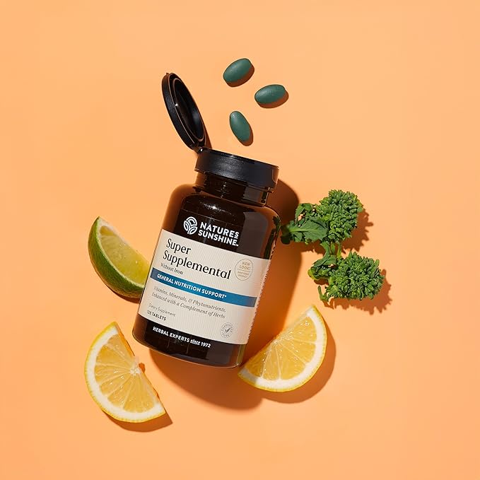 Nature's Sunshine Super Supplemental sans fer : Multivitamine complète avec minéraux, antioxydants et plus pour combler les lacunes nutritionnelles, la santé globale, le soutien immunitaire et énergétique. 120 comprimés