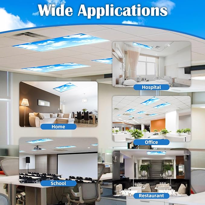 ANGSYLTH 8 Pcs Fluorescent Light Covers - 4 x 2 Feet Covers for Ceiling Lights, 8 x 10 Magnetic Light Filters for Classroom, Office, Hospitals (Blue Skies & White Clouds)