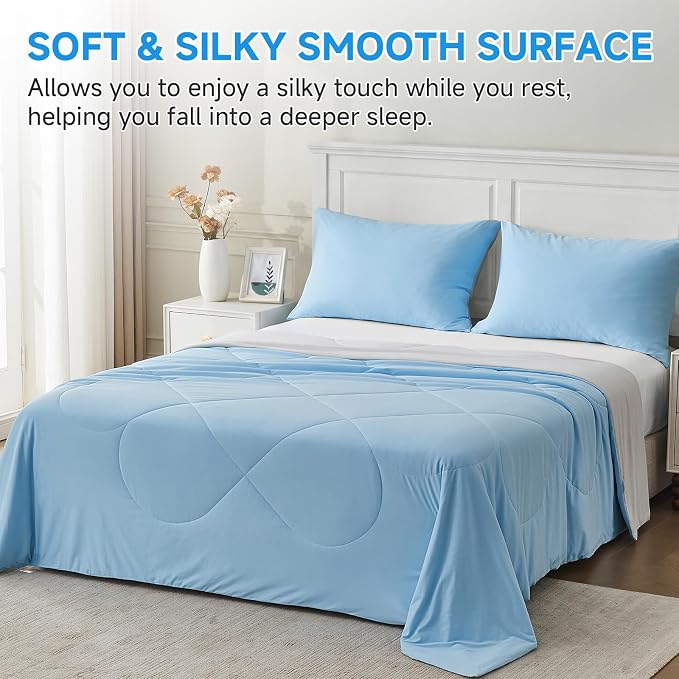 HOMFINE Cooling Comforter Twin Size, Purple Summer Cooling Blanket for Hot Sleepers and Night Sweats, Japanese Double-Sided Cold Tech Fabric Q-Max 0.45, Soft Breathable Silky Smooth Lightweight