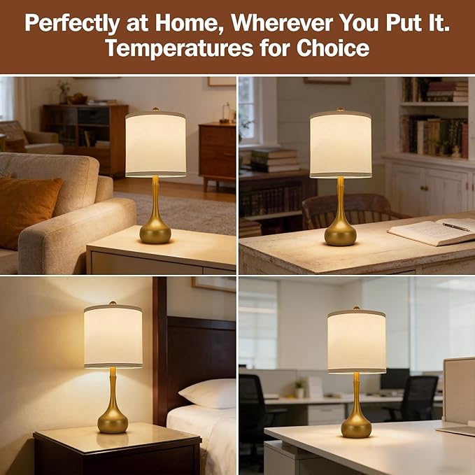 23" Farmhouse Table Lamp Set of 2, Golden Metal Modern Bedside Lamps for Living Room, 3 Color Temperature Rustic Table Lamps for Bedroom, Night Stands, Dorm,Office, Home Décor (Bulb Included)