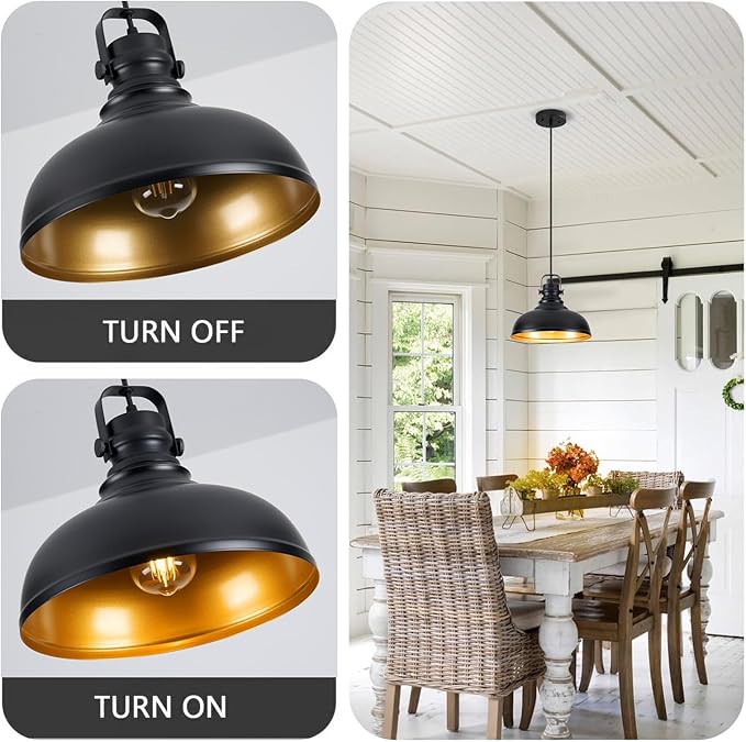 Refice 1 Pack Farmhouse Pendant Lights Black Pendant Lighting for Kitchen Island Adjustable Height Dome Hanging Lights for Barn, Dining Room