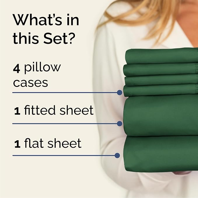 Cal King 6 Piece Sheet Set - Comfy Breathable & Cooling - Ultra-Soft Hotel Luxury Bedding Set w/ 8-16 Inch Deep Pockets - 1 Flat & 1 Fitted Sheet & 4 Pillowcases - Wrinkle Free & Easy Care - Emerald