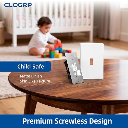 ELEGRP Digital Dimmer Switch for LED/CFL, Toggle Dimmer Switch with Decorative Frameless Design Wallplate, Single Pole/3-Way, UL Listed, 2 Pack, White