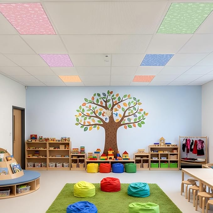 Wiooffen 8 Pcs Stationery Fluorescent Light Covers with 80 Magnets Decorative for Classroom Ceiling Light 4x2 Feet Magnetic Filter Easy Install for Office Hospitals Drop Ceiling Supplies (Stationery)