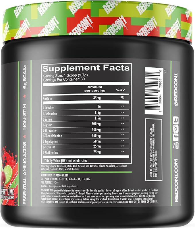 REDCON1 Grunt EAAs, Cherry Lime - Sugar Free, Keto Friendly Essential Amino Acids - Post Workout Powder Containing 9 Amino Acids to Help Train, Recover, Repeat (30 Servings)