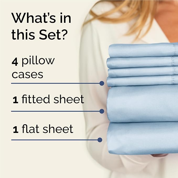 Full 6 Piece Sheet Set - Comfy Breathable & Cooling - Ultra Soft Hotel Luxury Bedding Set w/ 8-16 Inch Deep Pockets - 1 Flat & 1 Fitted Sheet & 4 Pillowcases - Wrinkle Free and Easy Care - Sky Blue