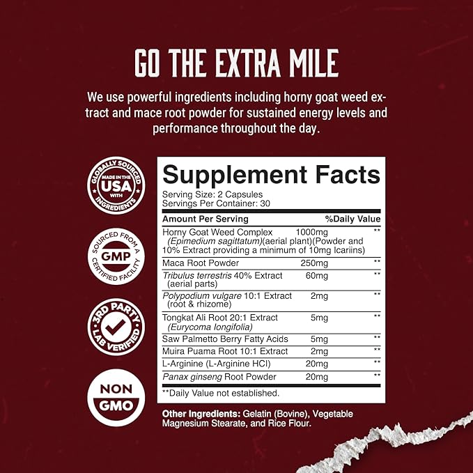 Horny Goat Weed Complex - Male Enhancement Pills and Natural Testosterone Booster for Men Male Performance Pre Workout Supplements Muscle Growth