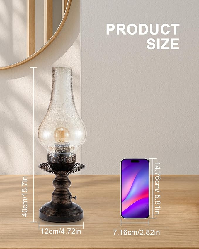 UMEXUS Vintage Rechargeable Cordless Table Lamp with Dimmer & Touch Control, Small Battery Powered Lights, Amber Hand-Blown Glass Retro Farmhouse Lamp for Bedroom, Living Room, Dining Table, Kitchen