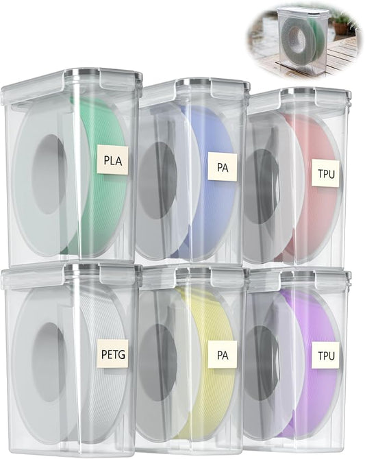 Filament Storage Box 6 Pack — Airtight 3D Printer Filament Container with Silicone Seal & 4 Locking Buckles, Water-Proof Dust-Proof Clear Dry Box for 1KG PLA PETG ABS TPU Spool, Stackable Organizer | Airtight silicone gasket and locking clips protect 1...