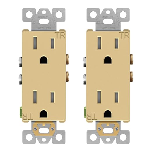 ENERLITES, Gold Elite Series Decorator Receptacle Outlet Child Safe Tamper-Resistant, Self-Grounding, 2-Pole, Residential Grade, 15A 125V, UL Listed, 61501-TR-GD2P, Gold (2 Pack)