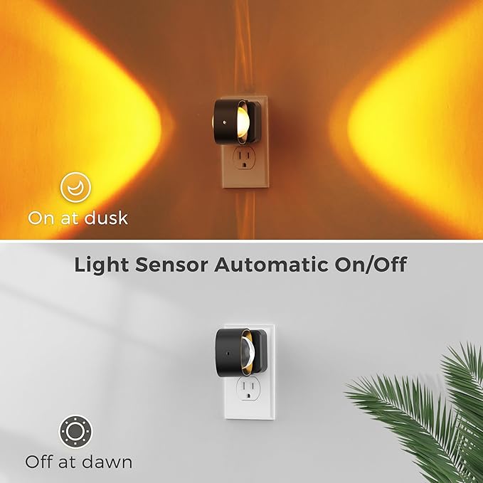 L LOHAS LED Night Light Projector, Night Lights Plug into Wall, 2000K/3000K/5000K Adjustable Color Temperature Nightlight, Rotating Nightlight with Light Sensor for Kids, Bathroom, Gaming Room,2 Pack