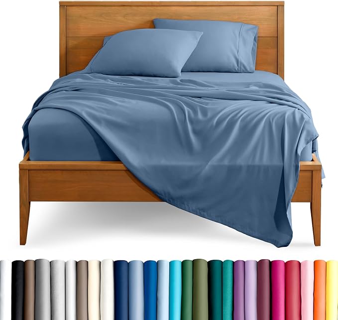 Bare Home Split King Sheet Set - 1800 Ultra-Soft Microfiber Bed Sheets - Double Brushed - Deep Pockets - Easy Fit - 5 Piece Set - Bedding Sheets & Pillowcases (Split King, Coronet Blue)
