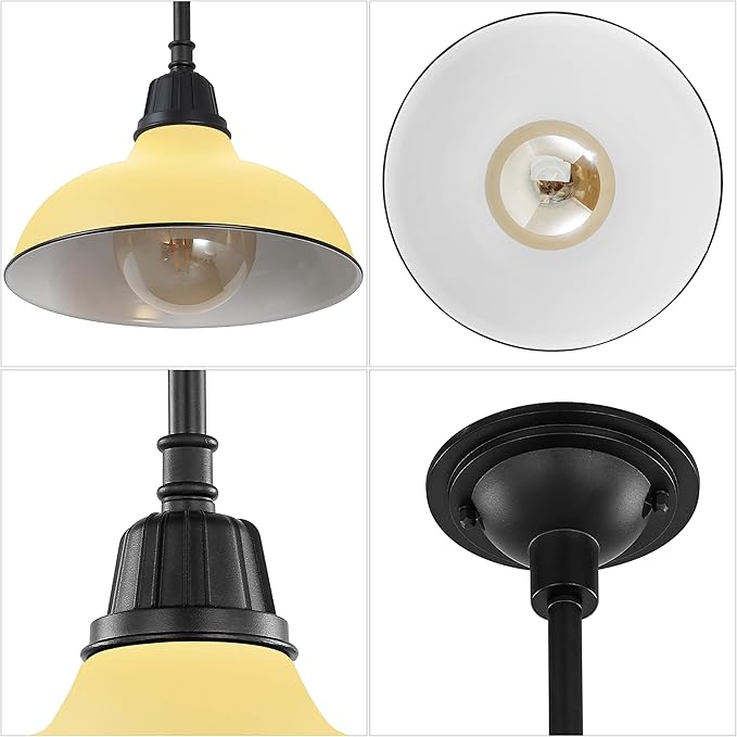 JONATHAN Y 12.25" Matte Yellow 1-Light Farmhouse Indoor/Outdoor LED Pendant Iron Hanging Light, and Black Metal Shade, Rustic Ceiling Lamp for Kitchen Island, LED Bulb Included (JYL7611H)