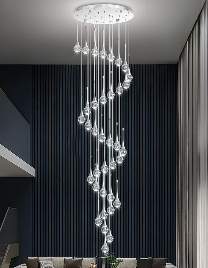 36 Light Modern Glam Crystal Chandelier for High Ceiling LED Dimmable Ceiling Pendant Light Staircase Foyer Enterway Living Room Chandelier Lighting Antique Silver