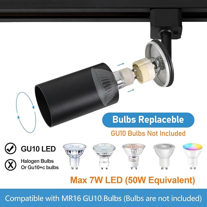 6-Light LED Track Lighting Kit with 6.6FT H Track Lighting Rails & Floating Canopy Connector, GU10 Track Light Kit, Modern Kitchen Track Lighting Fixtures Ceiling Spot Light, Black (No Bulbs)