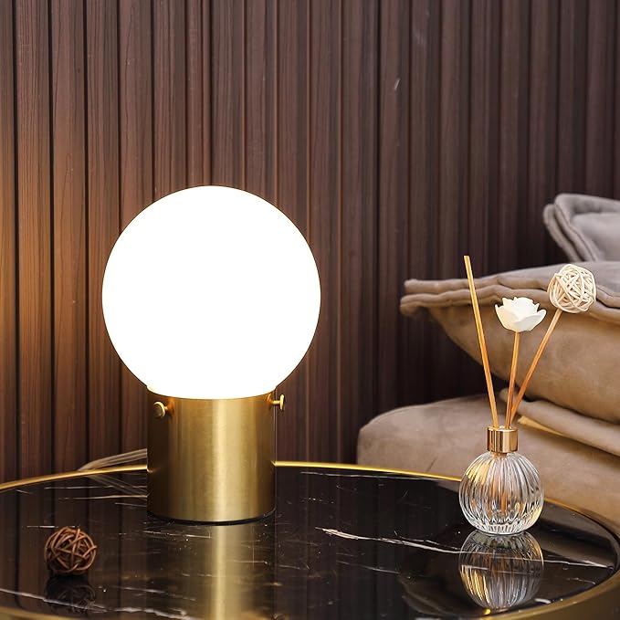 Somniferous Gold Table Lamps Set of 2, Small Bedside Lamps with Frosted Glass Globe Shade, Mid Century Modern Lamp, Nightstand Lamps for Bedroom Living Room Dorm, 7W LED Bulb Included